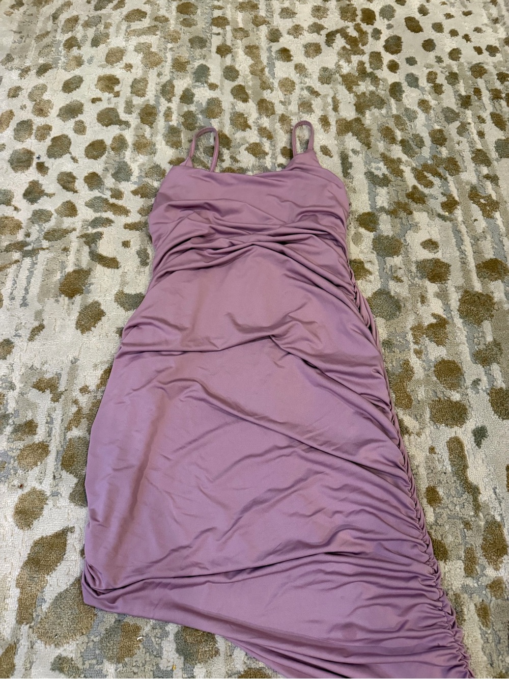 Ruched Spaghetti-Strap Dress in Mauve